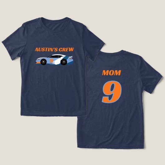Moeder van de jarige jongen raceauto bemanning Tri-Blend shirt (Ontwerp Voorkant & Achterkant)