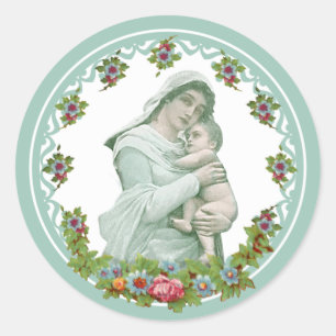 Moeder van de maagd Mary en Jezus Religieus Kathol Ronde Sticker
