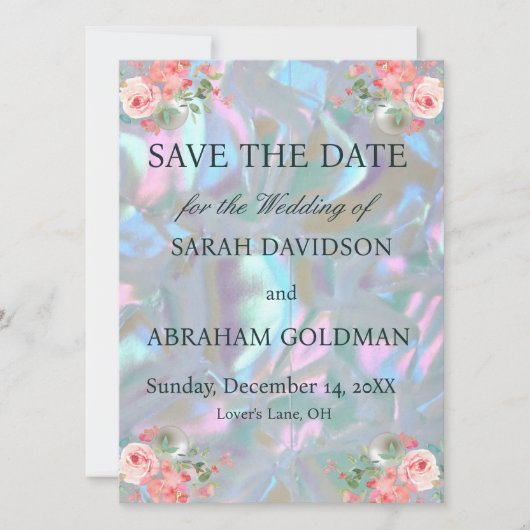 Moeder van de Parel Elegante Bruiloft Save the Dat Kaart (Voorkant)