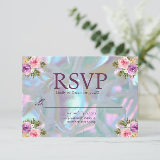 Moeder van de Parel Iridescent RSVP Kaarten (Staand voorkant)
