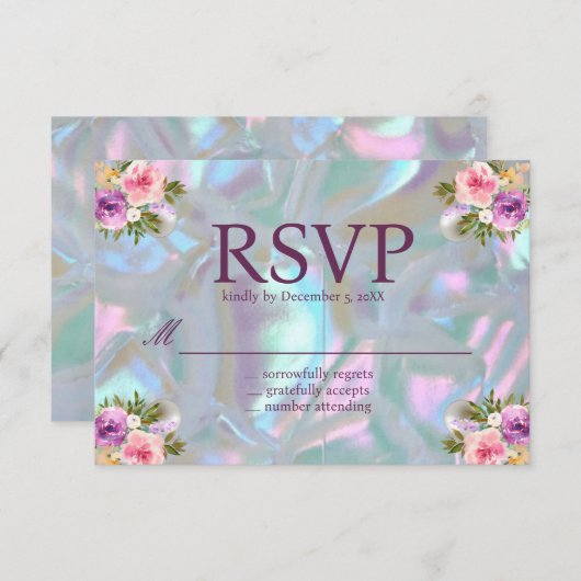 Moeder van de Parel Iridescent RSVP Kaarten (Voorkant / Achterkant)