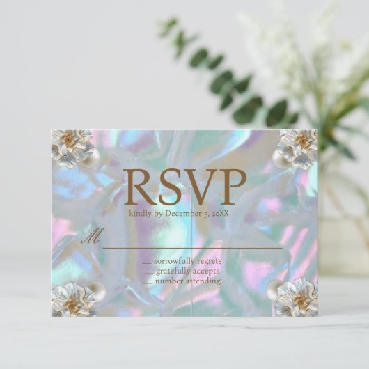 Moeder van de Parel Iridescent RSVP Kaarten (Staand voorkant)
