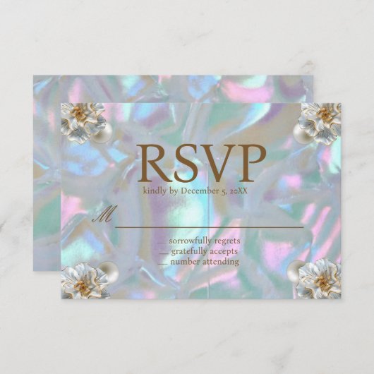 Moeder van de Parel Iridescent RSVP Kaarten (Voorkant / Achterkant)