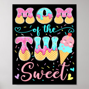 Moeder van de twee lieve 2e verjaardag meisje ijs poster
