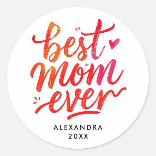 Moeder van de Wereld Rood en Wit Calligrafie Schri Ronde Sticker (Voorkant)