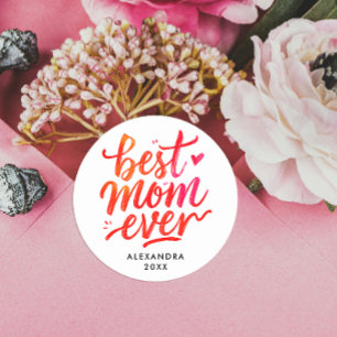 Moeder van de Wereld Rood en Wit Calligrafie Schri Ronde Sticker