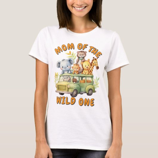 Moeder van de Wild One safari dieren verjaardag T-shirt (Voorkant)