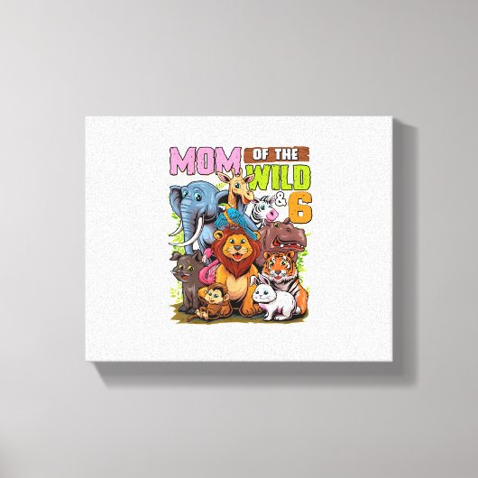 Moeder van de Wilde & 6 Zoo Thema Jungle Dier 6e V Canvas Afdruk (Voorkant)