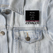 Moeder van de zwarte witte roze luipaard vierkante button 5,1 cm (In situ)