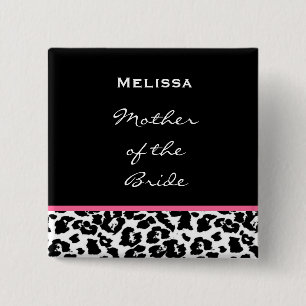 Moeder van de zwarte witte roze luipaard vierkante button 5,1 cm