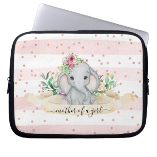 Moeder van een meisje - Baby Elephant en Bloemen Laptop Sleeve