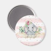 Moeder van een meisje - Baby Elephant en Bloemen Magneet (Voorkant / Achterkant)