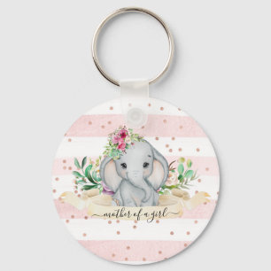 Moeder van een meisje - Baby Elephant en Bloemen Sleutelhanger