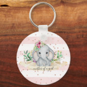 Moeder van een meisje - Baby Elephant en Bloemen Sleutelhanger (Voorkant)