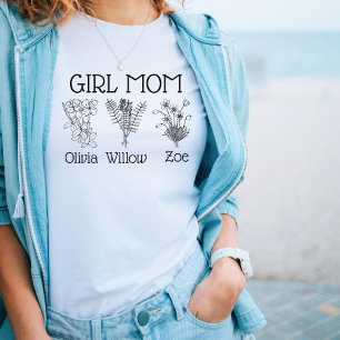 Moeder van een Meisje Mama Drie Wilde Bloemen Name T-shirt
