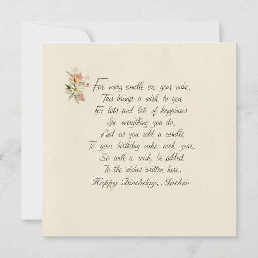 Moeder van geboorte Kaart  Bloedkool en gedicht (Achterkant)