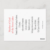 Moeder van God van de Zeven Lakes Prayer Card Briefkaart (Achterkant)