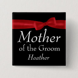 MOEDER van Groom Red Bow Wedding Custom Name Vierkante Button 5,1 Cm