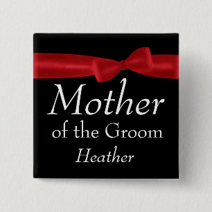 MOEDER van Groom Red Bow Wedding Custom Name Vierkante Button 5,1 Cm