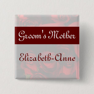 "Moeder van groom" - Red Rose Bouquet (2b) Vierkante Button 5,1 Cm