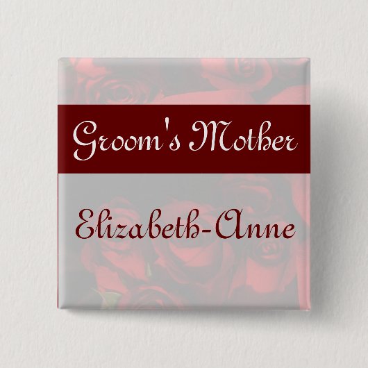 "Moeder van groom" - Red Rose Bouquet (2b) Vierkante Button 5,1 Cm (Voorkant)
