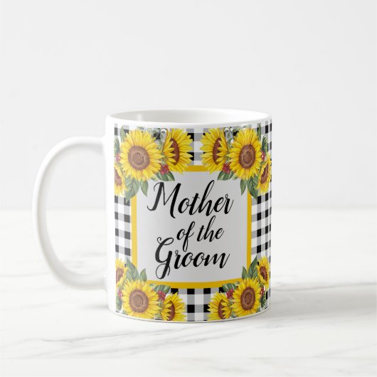 Moeder van Groom Speciaal Gingham Zonnebloemen Koffiemok (Links)