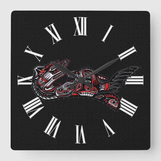 Moeder van Haida, Otter en Baby Otter Native Art Vierkante Klok (Voorkant)