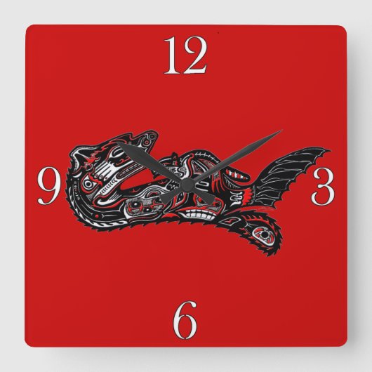 Moeder van Haida, Otter en Baby Otter Native Art Vierkante Klok (Voorkant)