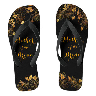 Moeder van het Bride Black & Gold Foliage Pattern Teenslippers