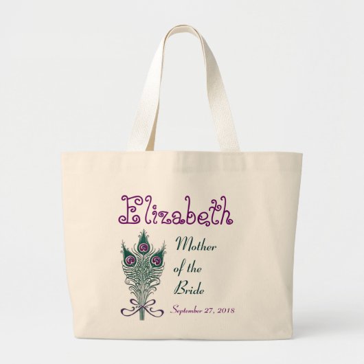 Moeder van het Bride Peacock Blauwgroen Paars Grote Tote Bag (Voorkant)