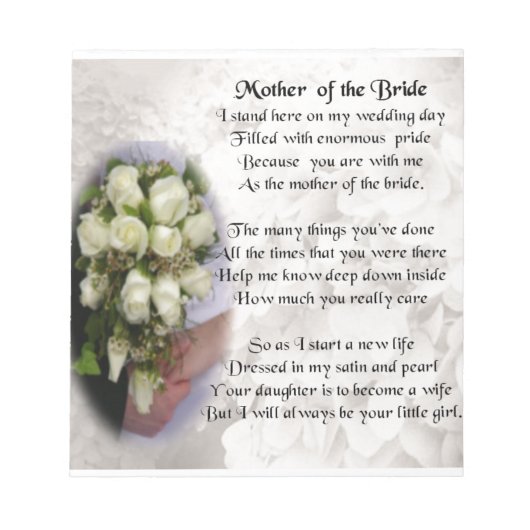 Moeder van het Bride Poem - Wedding Bouquet 2 Notitieblok (Voorkant)