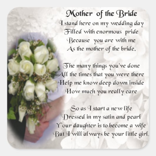 Moeder van het Bride Poem - Wedding Bouquet 2 Vierkante Sticker (Voorkant)
