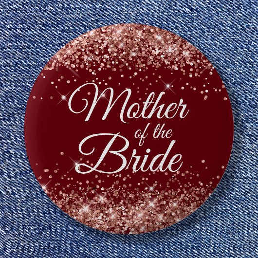 Moeder van het Bride Roos Gold Glitter Burgundy Ronde Button 5,7 Cm