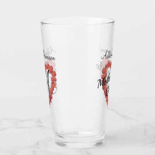 Moeder van het Groom Wedding Floral Heart-monogram Glas (Links)