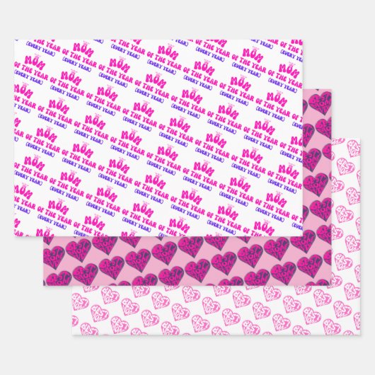Moeder van het Jaar Pink Hearts Moederdag Inpakpapier Vel (Set)