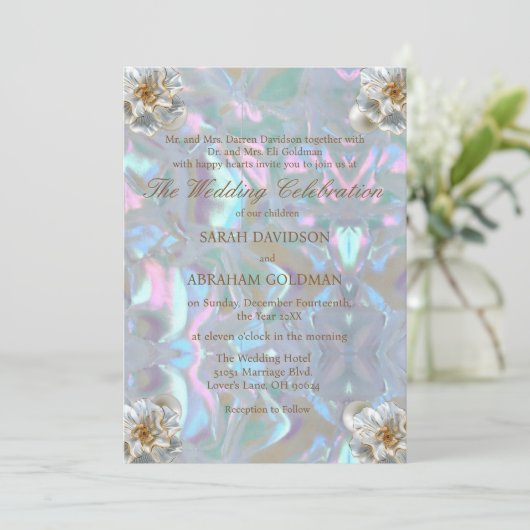 Moeder van het parelbruin Iridescent Elegant Weddi Kaart (Staand voorkant)