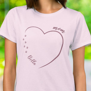 Moeder van huisdieren Hart Lijn Kunst Pootafdrukke T-shirt