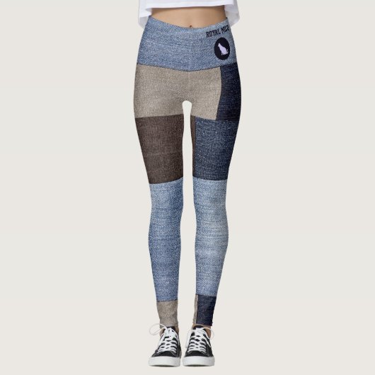 Moeder van kat Kleurrijke Patchwork Nep Denim Broe Leggings (Voorkant)