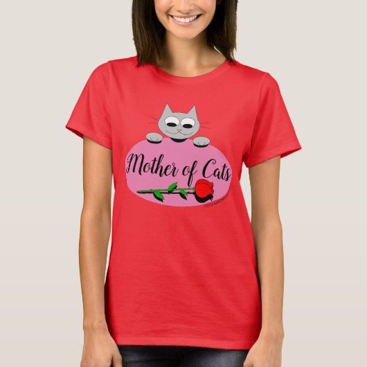 Moeder van katten met rode rode rozendop t-shirt (Voorkant)