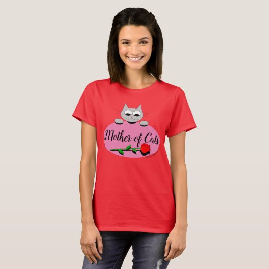 Moeder van katten met rode rode rozendop t-shirt (Voorkant volledig)