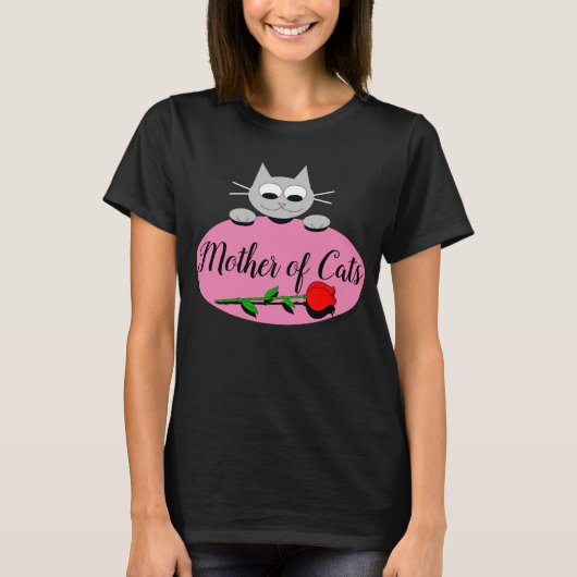 Moeder van katten met rode rozenklaver, zwart t-shirt (Voorkant)