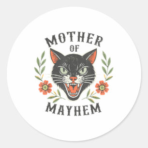 Moeder van Mayhem Grappige moeder Kat Moeder van M Ronde Sticker