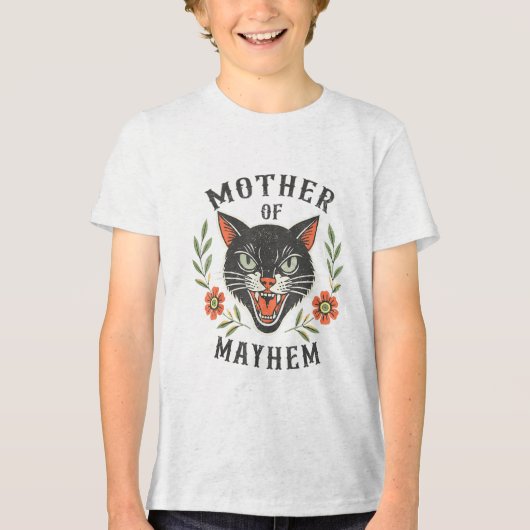 Moeder van Mayhem Grappige moeder Kat Moeder van M Tri-Blend Shirt (Voorkant)