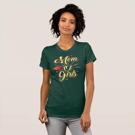 Moeder van Meisjes Schattige Geel Rood Typografie T-shirt (Voorkant volledig)