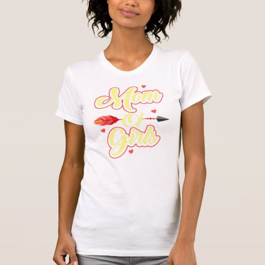 Moeder van Meisjes Schattige Geel Rood Typografie T-shirt (Voorkant)