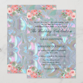 Moeder van Parel Irideerbare Elegante Trouw Uitnod Kaart