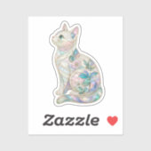 Moeder van Parel Witte Kat Bloem Glas-in-Lood  Sticker (Vel)