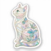 Moeder van Parel Witte Kat Bloem Glas-in-Lood  Sticker (Voorkant)