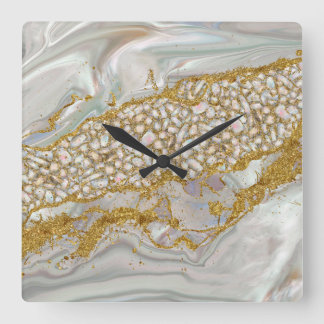 Moeder van parels en goud Abstract Vierkante Klok