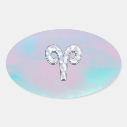 Moeder van parelstijl Aries Zodiac-symbool Ovale Sticker (Voorkant)